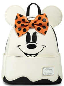 Loungefly Disney Minnie Mouse Ghost Glow in the Dark Bow Backpack ~ Halloween - Picture 1 of 4