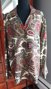 Vintage TALBOTS womens silk blouse tunic paisley button wide collar 1980s 90s - Picture 1 of 10