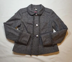 J. Crew Robert Noble Blazer Womens 6 100% Wool Tweed Jacket Ruffle Trim Vintage - Picture 1 of 14