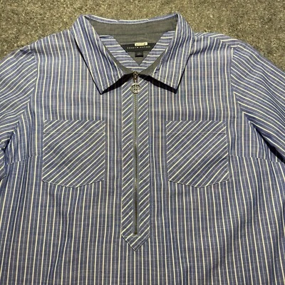 Camisa Tommy Hilfiger Para Mujer Talla L Media Cremallera Azul Blanco Rayas Manga Larga Foto 1 de 4