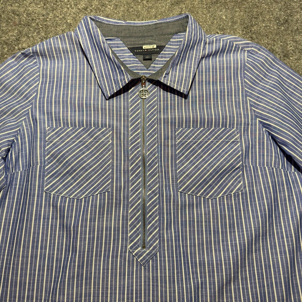 Camisa Tommy Hilfiger Para Mujer Talla L Media Cremallera Azul Blanco Rayas Manga Larga Foto 1 de 4
