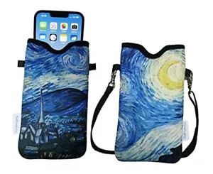 Men Women Neoprene Phone Sleeve Pouch Case Bag with Crossbody Starry Night - Picture 1 of 7