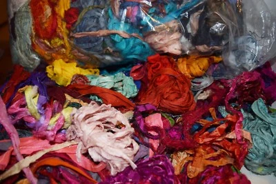 Tariff FREE 4oz Sari Silk Fabric Remnants/Scraps Mixed Media Felting Spinning  - Image 1 of 3