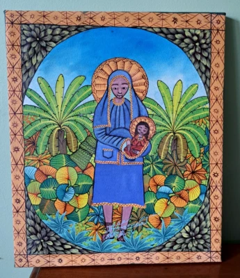 Original Haitian Haiti Painting Thomas Anselot Madonna Child Jesus Icon Folk Art - Image 1 of 4