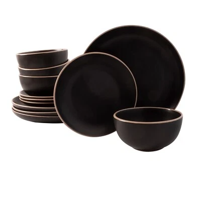 Gibson Home Rockaway 12-Piece Stoneware Dinnerware Set - Black - Image 1 of 4