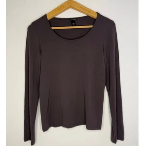 Eileen Fisher Womens Brown Long Sleeve Top  Size PS Pullover Blouse  - Picture 1 of 5