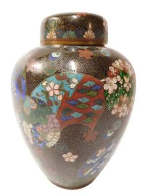 Antiguo tarro de jengibre japonés Meiji Cloisonne de 6 1/2" h con áreas de Ginbari Foto 1 de 4