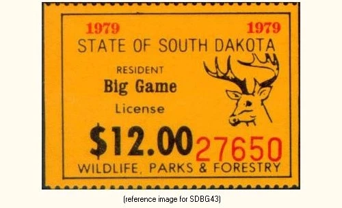 HALFPRICEHUNT South Dakota Big Game 1979 $12.00 (orange-yellow) - Image 1 of 1