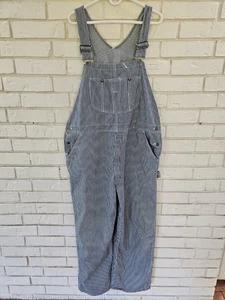 SEARS Railroad Hickory Striped WearTuff Bib Overalls Men's 46x29 Union Made USA - Picture 1 of 19