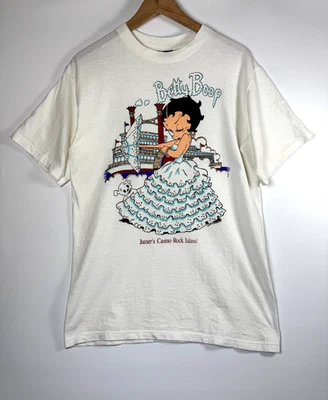 复古 Betty Boop T 恤女式中号白色 Jumers Casino Rock Island 美国制造 — 第 1/4 张图片
