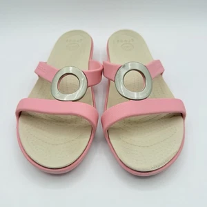 Crocs Sanrah Pink  Silver Circle Slide Slip On Casual Comfort Women’s Size 10 - Picture 1 of 13