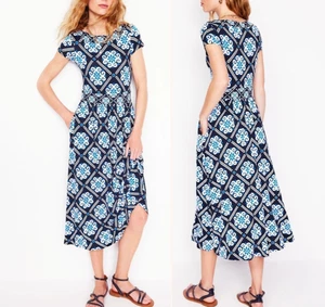 Boden Melanie Jersey Midi Dress French Navy Baroque Tile Size 10 R - Picture 1 of 7
