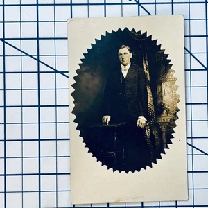 RPPC Vintage AZO Postcard with Oval Portrait of Young Man in Suit Early 1900s - Picture 1 of 3