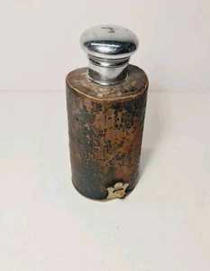 Antiker brauner zylindrischer Parfümflakon mit Lederbezug Reiseetui - Bild 1 von 19