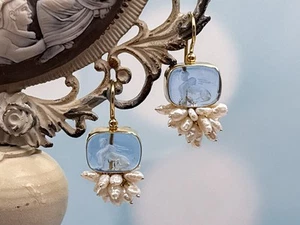 TAGLIAMONTE Designs (2403E) 925SS/YGP Intaglio Earrings*Pearls*Reg.$325 - Picture 1 of 4