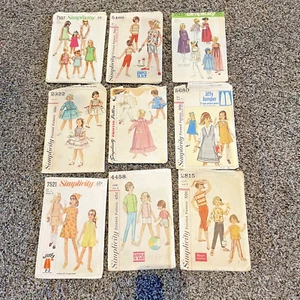 Vtg Sewing Pattern LOT 1960s Simplicity Girls Jumper Dress Pajama Pants Scarf - Picture 1 of 7