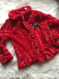 Red Faux Fur Jacket With Scotty Dog Size 6 Young Hearts - Picture 1 of 7