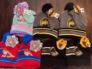 WHOLESALE LOT Kids Beanie Hat & Gloves Mittens Sets 7 Batman Paw Patrol Dinosaur - Picture 1 of 5