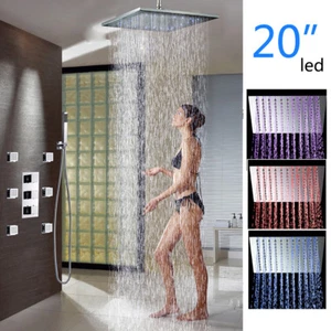 LED 20'' Large Rainfall Head With 3Function Mixer Concealed Shower Faucet Set - Picture 1 of 10