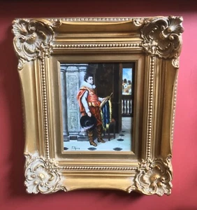 Oil Painting On Wood, Signed, SPANISH SOLDIER PORTRAIT, GOLD Frame 16 X 18 - Picture 1 of 12