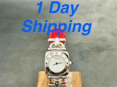 [N MINT] Orologio da donna vintage GUCCI Horsebit 6300L bianco argento Qz spe... - Immagine 1 di 4