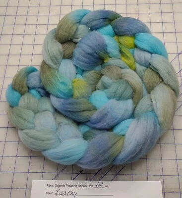 Organic Polwarth Wool Handpainted Combed Top Roving Spinning Felting Beachy - Image 1 of 2