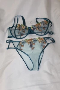 Adore Me Floral Blue Jayda Unlined Balconette Bra and Panty Set. Sz. 44D/3X - Picture 1 of 6