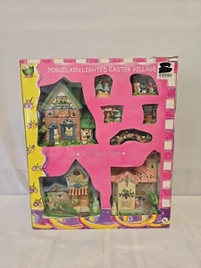 Porcelain Lighted Easter Village Set - 8 Pieces, Perfect Spring Décor - Picture 1 of 1