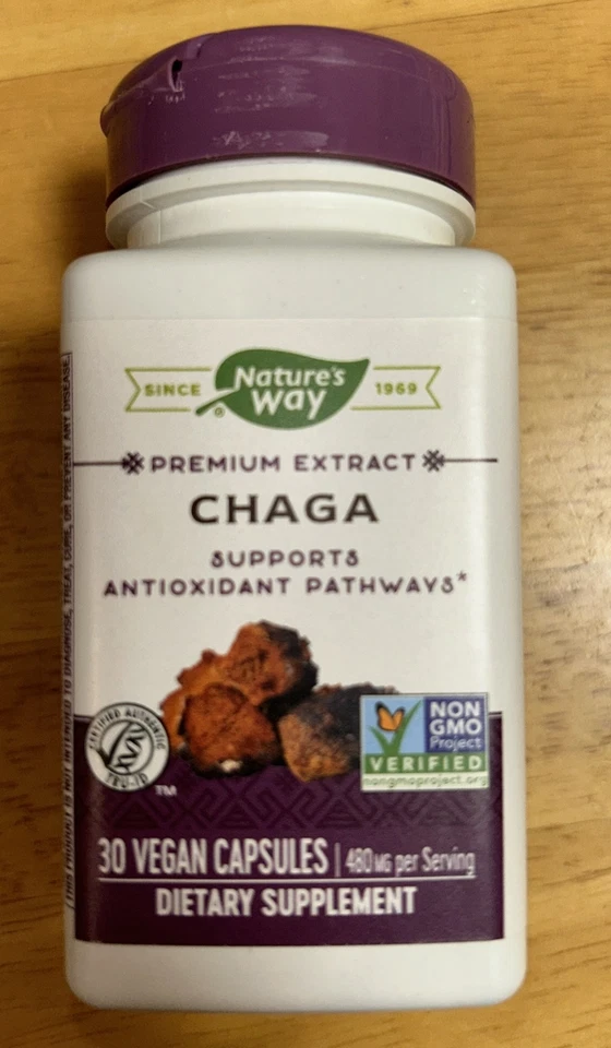 Natures Way 480 mg CHAGA Hongo Premium Antioxidante Inmunidad 30 cápsulas veganas Foto 1 de 4