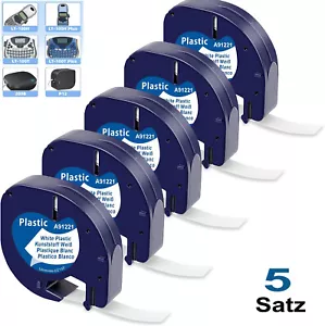5x 91221 12mm weiß Plastic Schriftband für DYMO LetraTag LT-100H 100T 200B XR - Bild 1 von 8