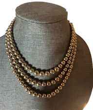 Signed Hobe Gold Tone Triple Strand Beads on Chain Adjustable Shiny Finish