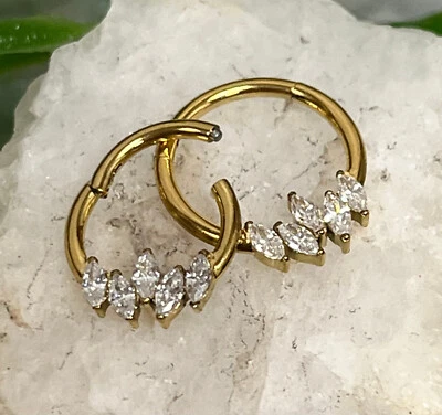 Anillo segmento bisagras gema marquesa circonita cúbica desplazada 1 pieza 16 g clicker tabique acero 316L Foto 1 de 4