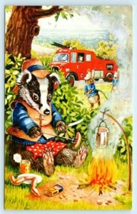 RACEY HELPS Anthropomorphic "INTERRUPTED FEAST" Firemen Dressed Animals Postcard - Picture 1 of 2