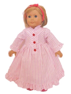 Doll Clothes 18" Nightgown Pink Striped Slippers Headband Fits 18 Inch Dolls - Picture 1 of 4