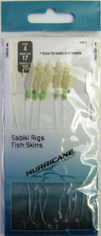 Ten (10) Packs Hurricane FSR-4 Sabiki Fishing Rigs 17# Main 10# Brnch Glow Beads - Image 1 of 1