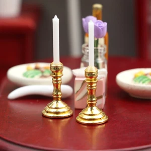 2PC 1:12 Scale Dollhouse Miniatures Candlestick Gold Single Candle Accessories - Picture 1 of 5