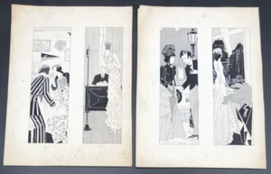 2 Diff VTG Roaring 1920s Line Drawing Treichler Art Deco Litho Line Drawings - Picture 1 of 9