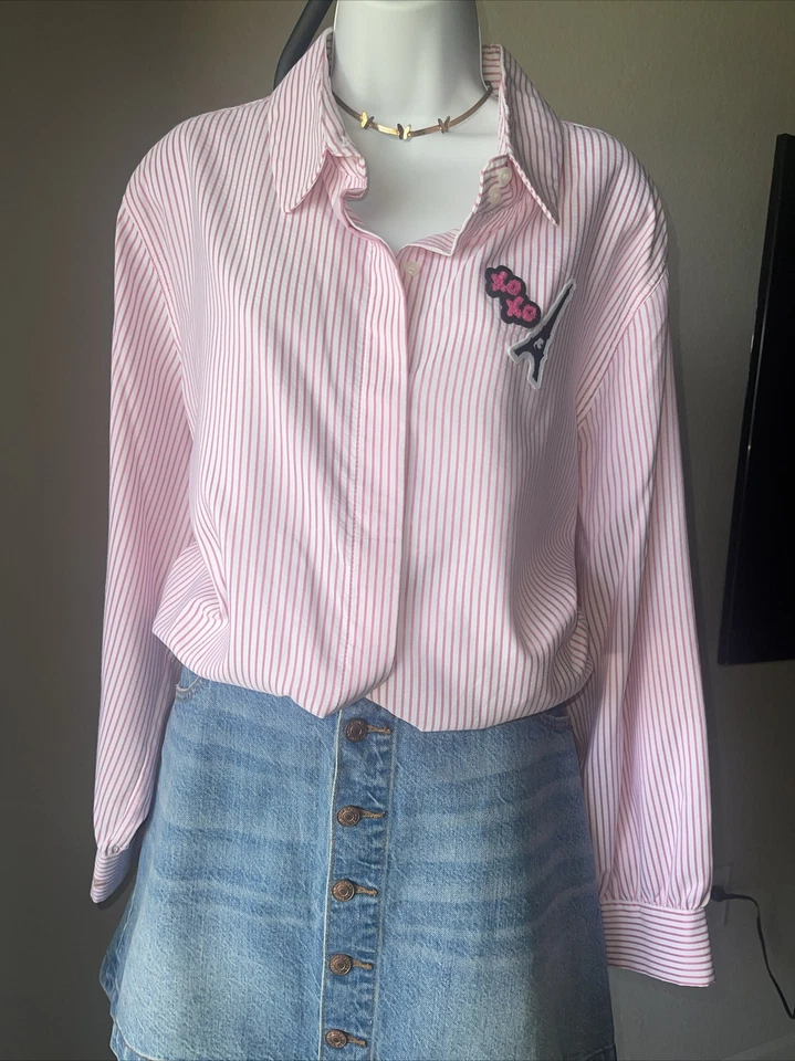 Camisa Karl Lagerfeld Paris Edición Limitada Rosa Rayas Mujer Talla XL NUEVA CON ETIQUETAS. Foto 1 de 4