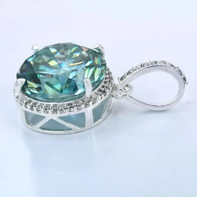 RARO Colgante solitario de diamantes azules tratados de 20 quilates de plata de ley 925 certificado Foto 1 de 4