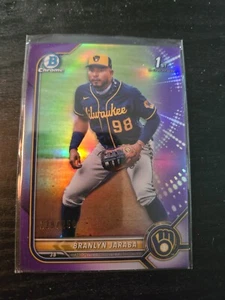 2022 1st Bowman Chrome Purple Refractor Branlyn Jaraba #BCP-15 #D /250 Brewers - Picture 1 of 3