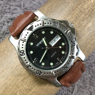 Мужские кварцевые аналоговые часы Wrangler 918KNX Dress Day Date коричневая кожа 38 мм 7 1/2 дюйма - Изображение 1 из 4