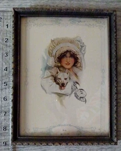 Framed Art Print Illustrated Original Harrison Fisher PALS girl with dog 8.75" - Picture 1 of 7