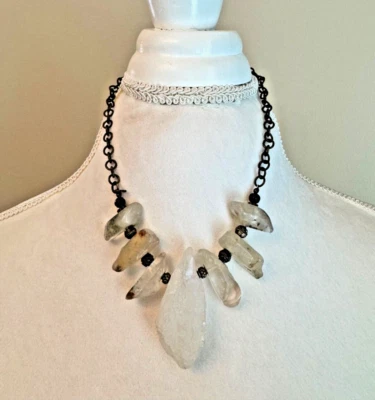 Gargantilla de cristal graduado cuarzo bronce metal cuentas y cadena cierre de palanca 16 pulgadas Foto 1 de 4