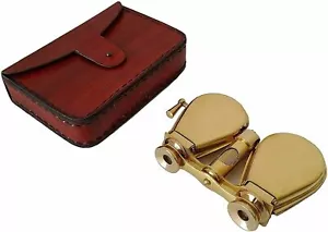 Vintage Brass Folding Binoculars Opera Glasses Spyglass with Leather Case Gifts - Picture 1 of 8