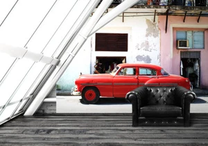 Fotomural La Habana Papel Pintado Vista Calle Viejo Rojo Retro Coche Cuba 254x183cm - Imagen 1 de 5