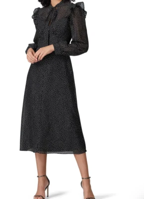 Jill Jill Stuart 女式箔印花黑色圆点迷笛连衣裙 8 码无衬里 — 第 1/4 张图片