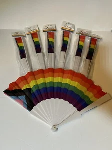 Season Of Love Progress Folding Fan Rainbow Pride Lot Of 7 Handheld Cooling New - Picture 1 of 6