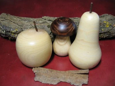 Birne Apfel Pilz 3x Holzobst Holz gedrechselt  NEU Holz Geschenkidee Herbstdeko - Bild 1 von 4
