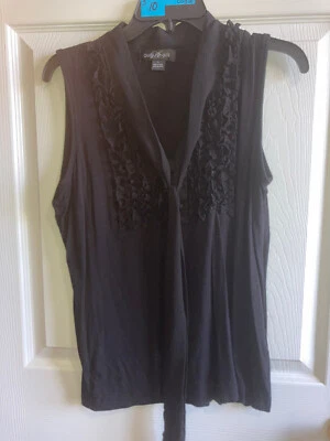 August Silk Ruffle Front Neckline Tank Top Womens Large Black Sleeveless - Изображение 1 из 4