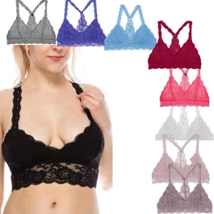 Floral Lace Racerback Unpadded Bra Top Sheer Bustier Crop Wireless Bralette - Picture 1 of 26